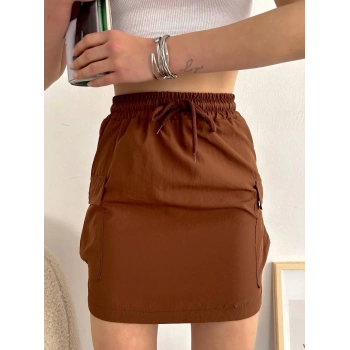 Kargo cep ince paraşüt etek kahve s241019