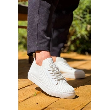 KB-110  Kuback Beyaz Triko Yüksek Taban Bağcıklı Günlük Erkek Ayakkabı