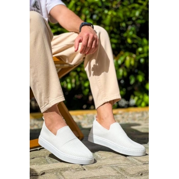 KB-114  Kuback Beyaz Triko Yüksek Taban Bağcıksız Günlük Erkek Ayakkabı