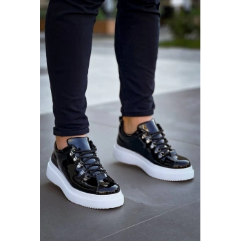 KB-X4  Kuback Siyah Rugan Yüksek Taban Bağcıklı Günlük Erkek Ayakkabı