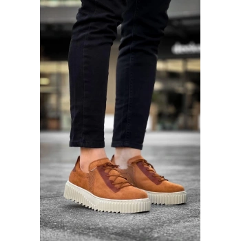 KB-X502  Kuback Taba Süet Yüksek Bej Taban Bağcık Detaylı Lastikli Günlük Erkek Ayakkabı