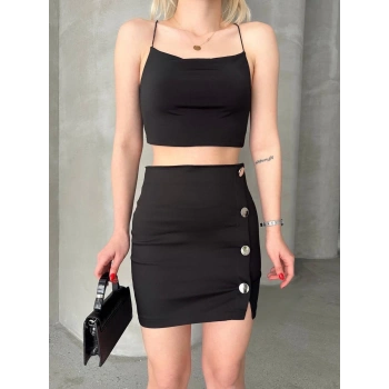 Likralı gabardin dört düğmeli etek