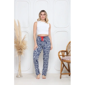 Viskon likralı alt pijama süzgülü lacivert baskı desenli q6018