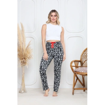 Viskon likralı alt pijama süzgülü siyah baskı desenli q6018