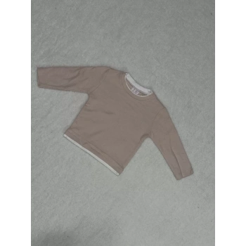 Yaka ve bel biyeli sweatshirt pudra