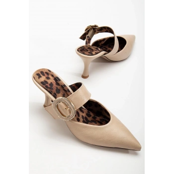 Yote Bej Cilt Topuklu Terlik