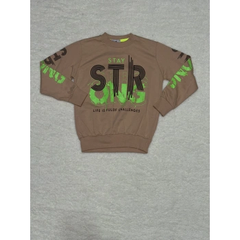 6 yaş str yazı basklı erkek çocuk bisiklet yaka sweat vizon