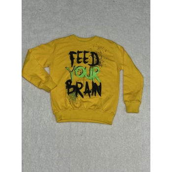 Fed baskılı bisiklet yaka sweatshirt erkek çocuk sarı