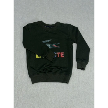 Timsah baskılı bisiklet yaka sweatshirt erkek çocuk haki