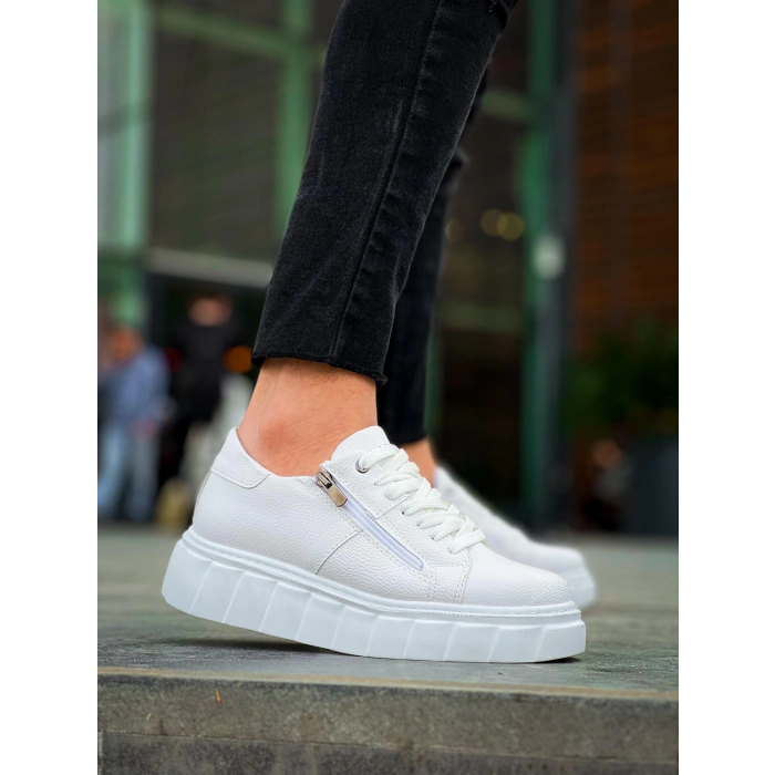 KB-X155 Kuback Beyaz Cilt Detaylı Beyaz Yüksek Taban Günlük Spor Ayakkabı
