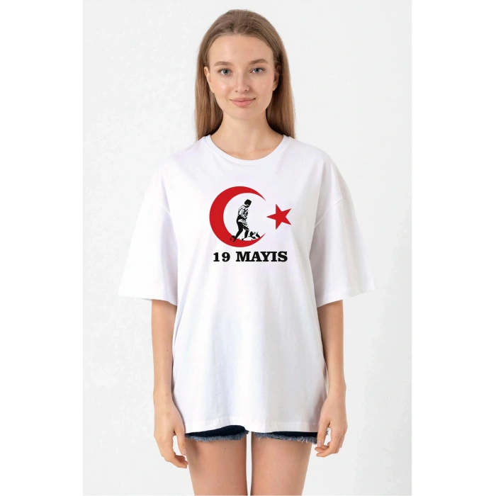 19 Mayıs Baskılı T-shirt - Beyaz