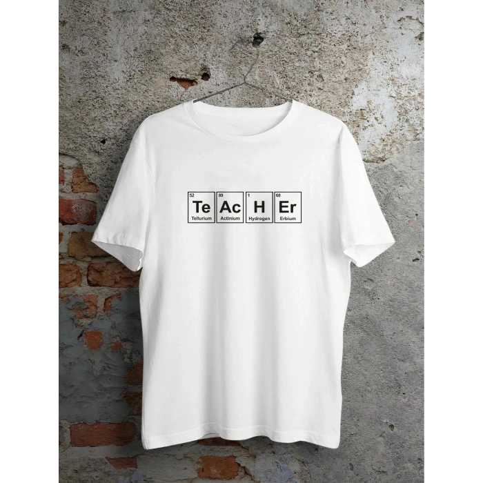 24 Kasım Kimya Öğretmeni Hediyesi Baskılı Bisiklet Yaka T-shirt - Beyaz