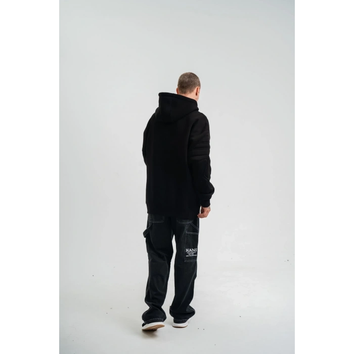 Erkek 3 İplik Pamuklu Oversize Kapüşonlu Nakışlı Hoodie SweatShirt - Siyah