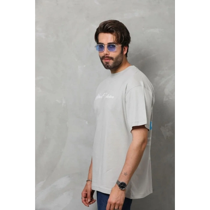 Erkek Baskılı T-Shirt Kısa Kol Bisiklet Yaka Regular Fit Tişört - Gri