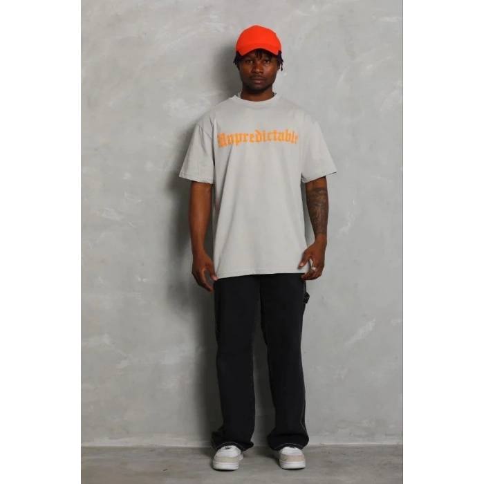 Erkek Baskılı T-Shirt Kısa Kol Bisiklet Yaka Regular Fit Tişört - Gri