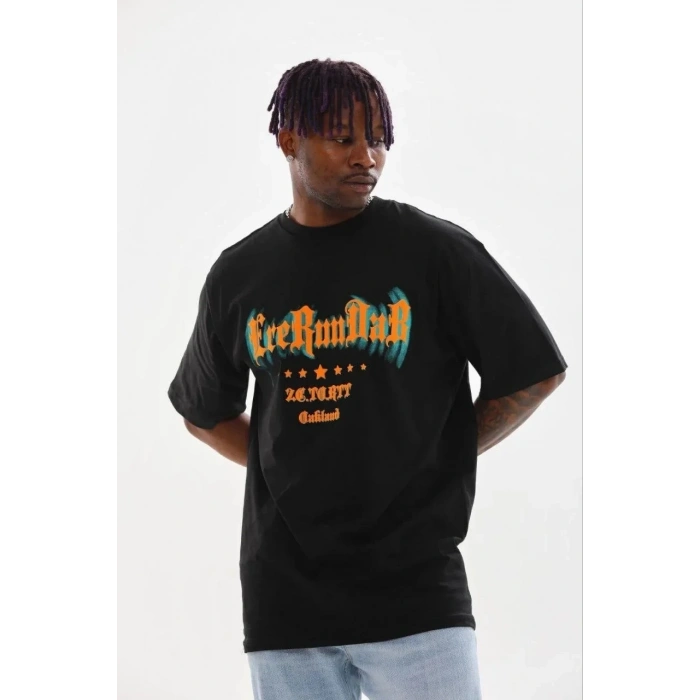 Erkek Baskılı T-Shirt Kısa Kol Bisiklet Yaka Regular Fit Tişört - Siyah