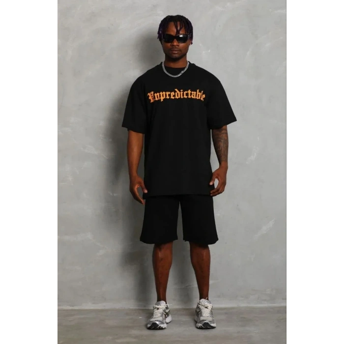 Erkek Baskılı T-Shirt Kısa Kol Bisiklet Yaka Regular Fit Tişört - Siyah