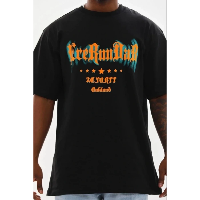 Erkek Baskılı T-Shirt Kısa Kol Bisiklet Yaka Regular Fit Tişört - Siyah