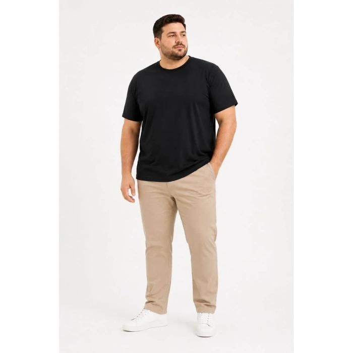 Erkek Battal Big Size Basic Tişört Bisiklet Yaka Rahat Kalıp T-Shirt - Siyah