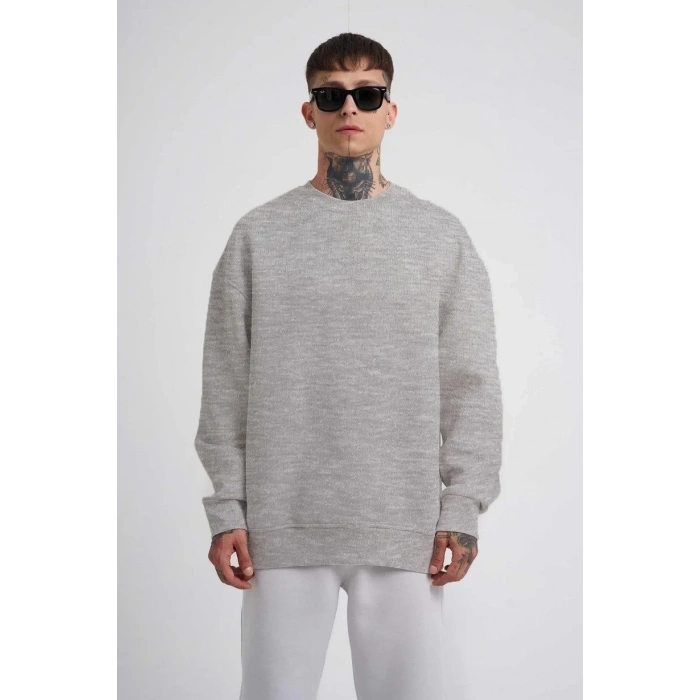 ERKEK Bisikilet Yaka 3 İplik Pamuklu SweatShirt - Gri