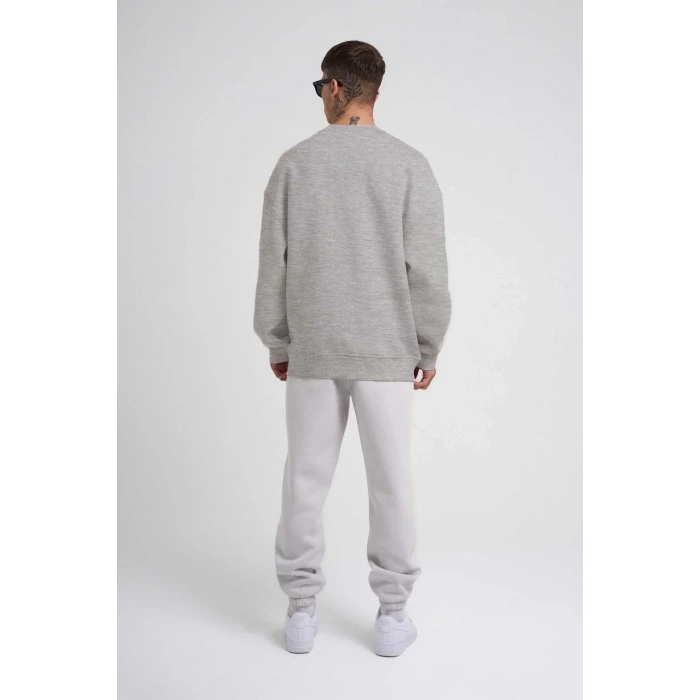 ERKEK Bisikilet Yaka 3 İplik Pamuklu SweatShirt - Gri