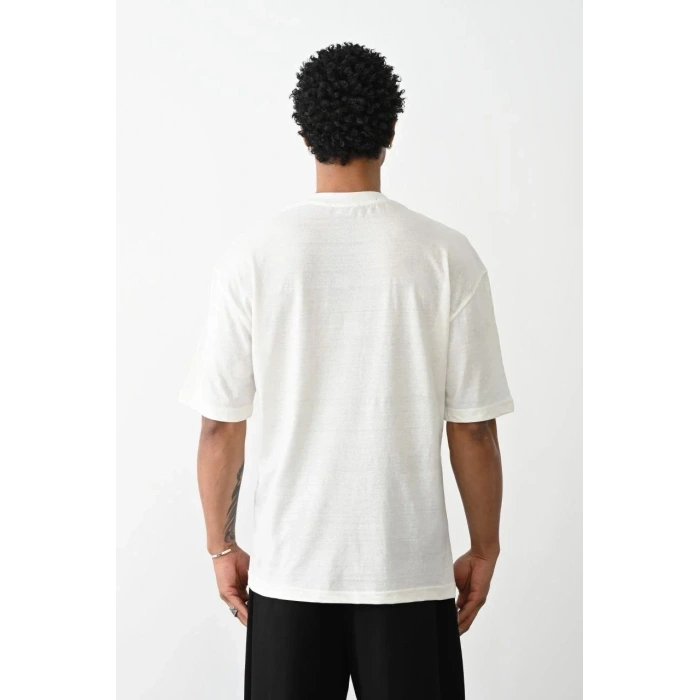 Erkek Box Eldiven Baskılı T-Shirt Kısa Kol Bisiklet Yaka Tişört - Beyaz