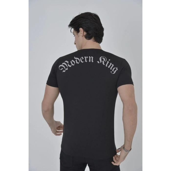 Erkek Göğüs File Aksesuarlı T-shirt - Siyah