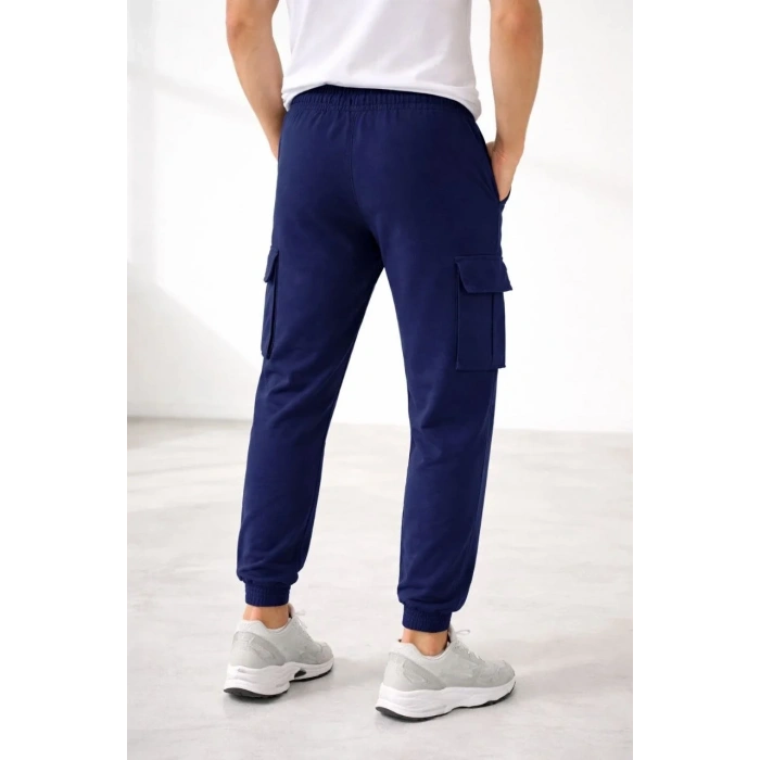 Erkek Jogger Eşofman Altı Kargo Cepli Lastikli Paça Spor Pantolon - Lacivert