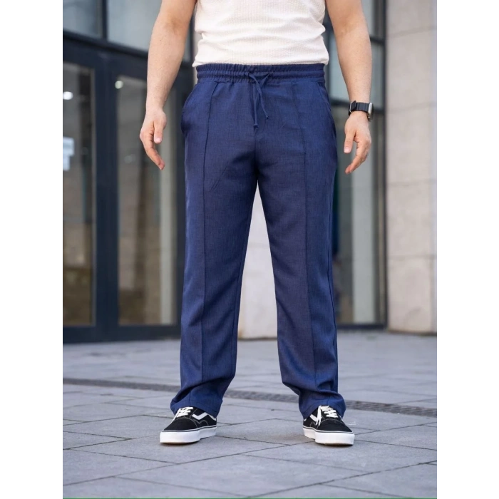 Erkek Keten Cepli Çıma Dikişli jogger Buggy Pantalon Rahat kalıp - Lacivert