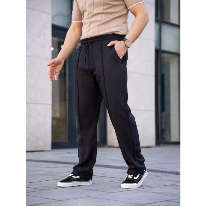 Erkek Keten Cepli Çıma Dikişli jogger Buggy Pantalon Rahat kalıp - Siyah