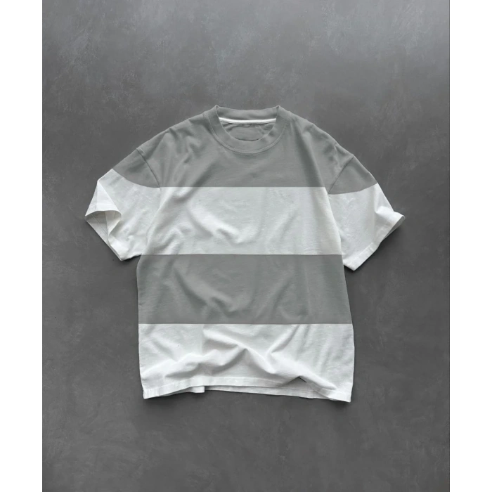 Erkek  Kısa kol Bisiklet Yaka Parçalı T-Shirt - Gri