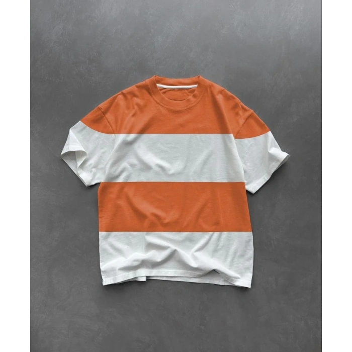 Erkek  Kısa kol  Bisiklet Yaka Parçalı T-Shirt - Turuncu