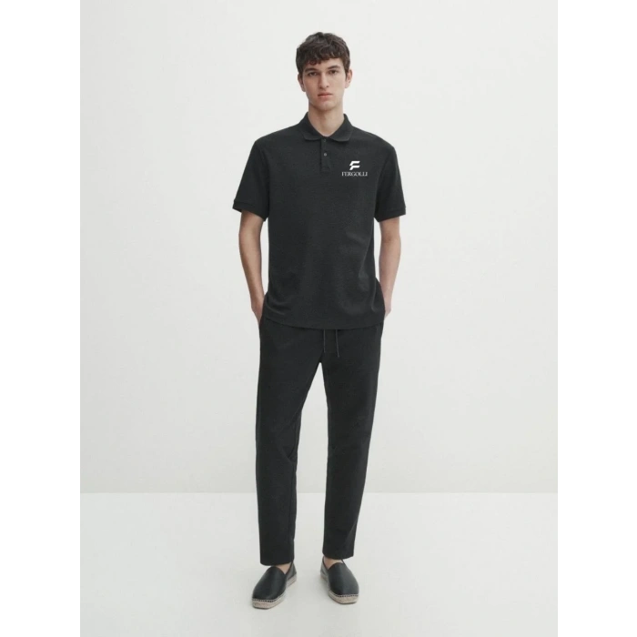 Erkek Pike Polo Yaka Tişört Düğmeli Baskılı T-Shirt - Beyaz