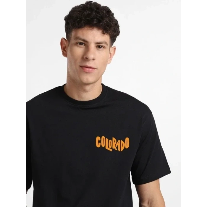 Erkek Tişört Baskılı Oversize Kısa kol T-shirt - Siyah