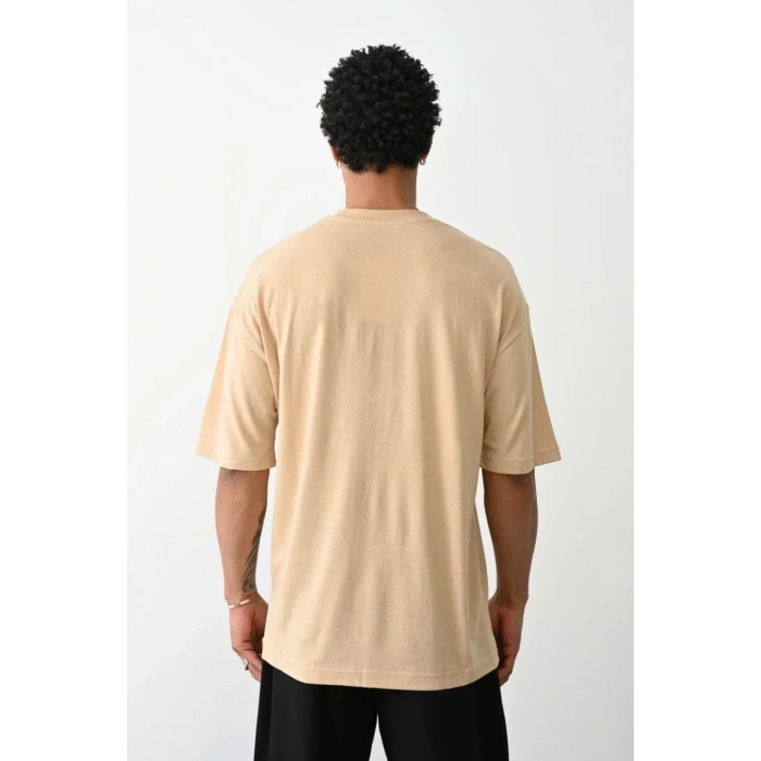 Erkek Tişört Düz Basic Penye Yazlık Bisiklet Yaka Kısa Kol T-Shirt - Bej
