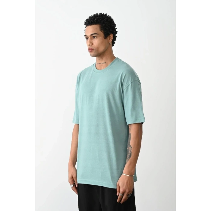 Erkek Tişört Düz Basic Penye Yazlık Bisiklet Yaka Kısa Kol T-Shirt - Mint Yeşili