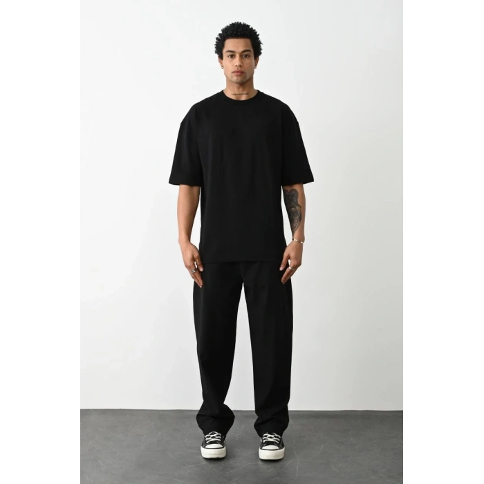 Erkek Tişört Düz Basic Penye Yazlık Bisiklet Yaka Kısa Kol T-Shirt - Siyah