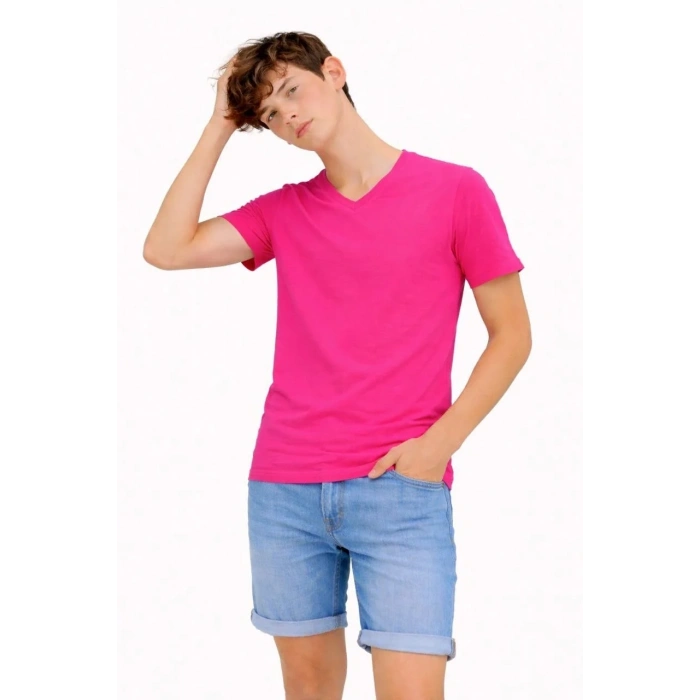 Genç Erkek Çocuk V Yaka Tişört Model - Pembe