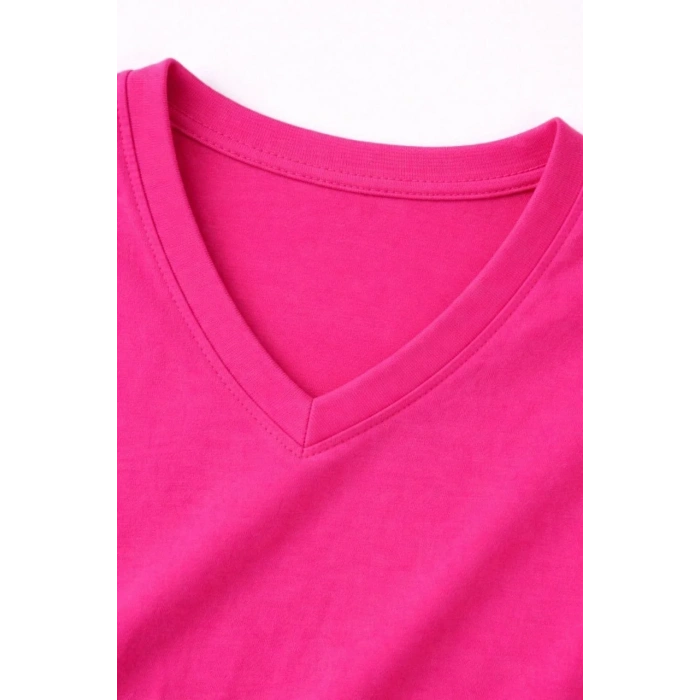 Genç Kız Çocuk V Yaka Tişört Model - Pembe