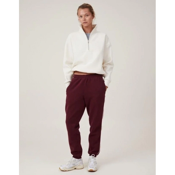 Kadın 3 İplik Pamuklu Oversize Yarım Fermuarlı Yakalı Basic Sweatshirt - Beyaz