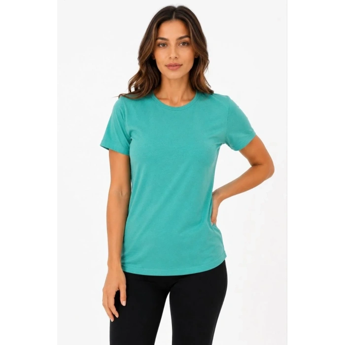 Kadın Basic Tişört Bisiklet Yaka Kısa Kol Günlük Yazlık Slim fit T-Shirt - Su Yeşili