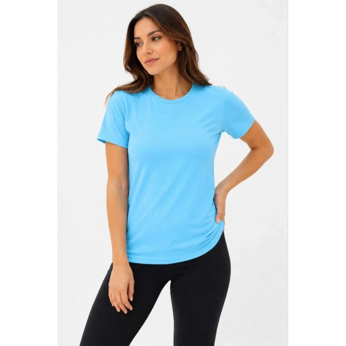 Kadın Basic Tişört Bisiklet Yaka Kısa Kol Günlük Yazlık Slim fit T-Shirt - Turkuaz
