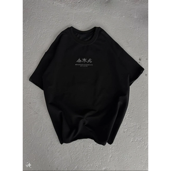 Kadın Baskılı kısa kol Oversize T-Shirt - Siyah