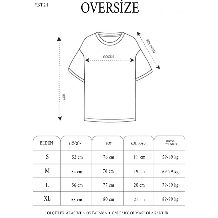 Kadın Baskılı T-Shirt Kısa Kol Bisiklet Yaka Oversize Tişört - Siyah
