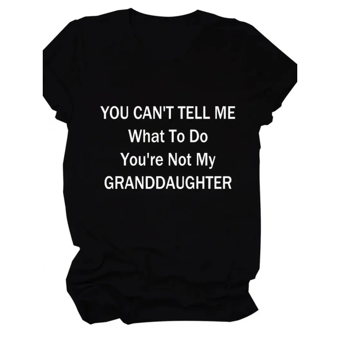 Kadın Baskılı Tişört Kısa Kol Bisiklet Yaka T-shirt - Siyah