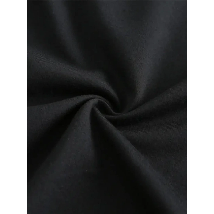 Kadın Baskılı Tişört Kısa Kol Bisiklet Yaka T-shirt - Siyah