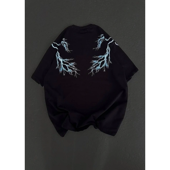Kadın Bisiklet Yaka Baskılı  Kısa kol Oversize T-Shirt - Siyah