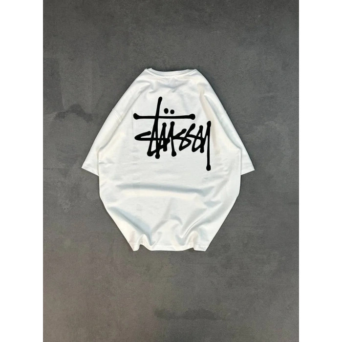 kadın Bisiklet Yaka Baskılı Oversize  Kısa kol T-Shirt - Beyaz