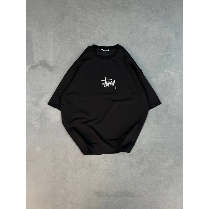 kadın Bisiklet Yaka Baskılı Oversize  Kısa kol T-Shirt - Siyah