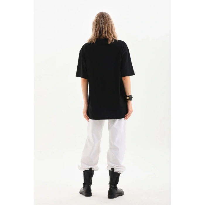 Kadın Düz  Kısa kol Penye T-shirt - Siyah